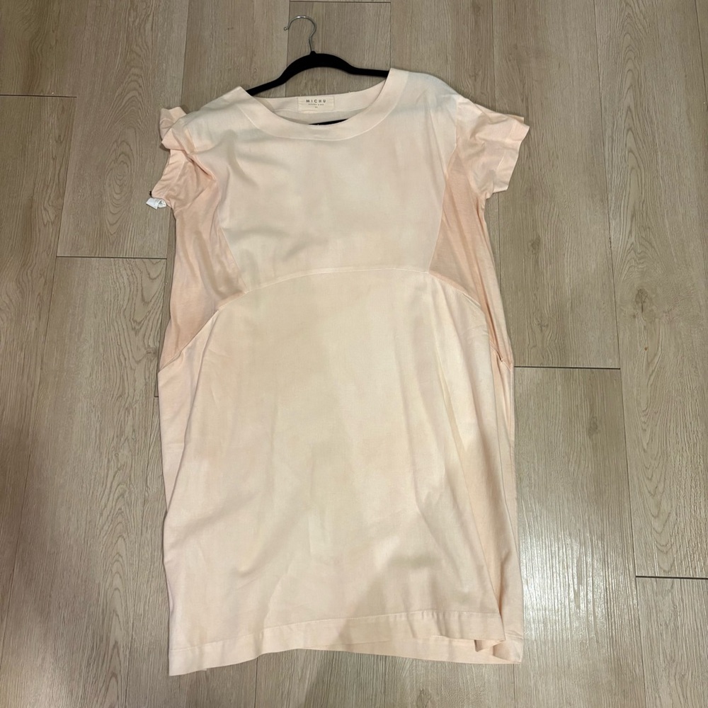 Light Blush Pink Short Sleeve Shift Linen Dress